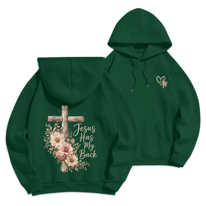 Christianartworkshop Jesus Has My Back Floral Cross White Pullover Hoodie - Grün - 2XL - image 12