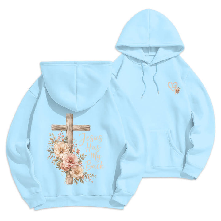 Christianartworkshop Jesus Has My Back Floral Cross White Pullover Hoodie - Blau - 2XL - image 18