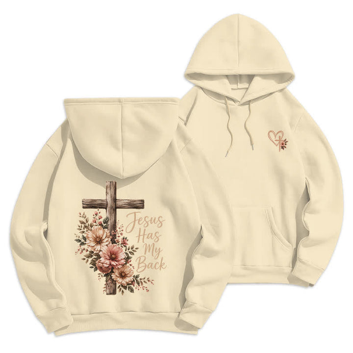 Christianartworkshop Jesus Has My Back Floral Cross White Pullover Hoodie - Aprikose - 2XL - image 21