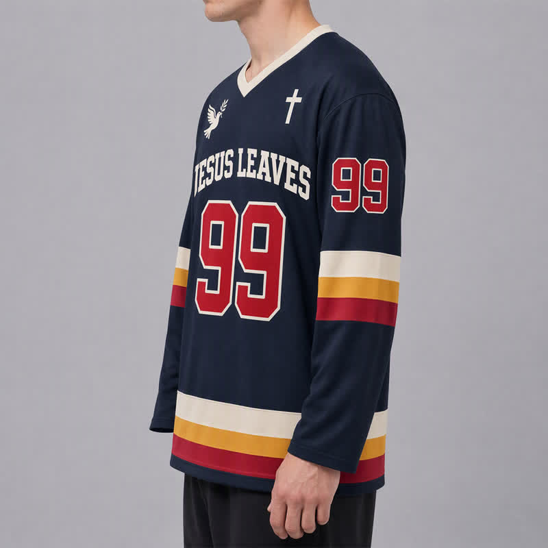 Christianartworkshop Jesus Leaves 99 Navy Langarm-Hockeytrikot - image 6