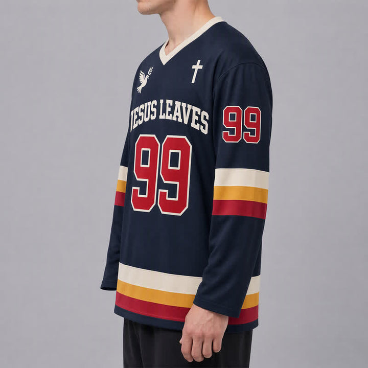 Christianartworkshop Jesus Leaves 99 Navy Langarm-Hockeytrikot - image 6