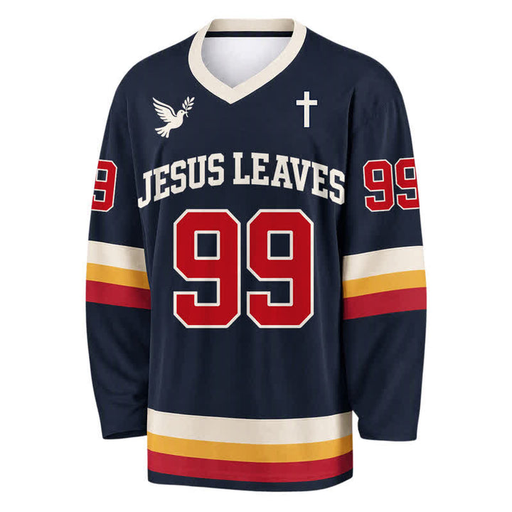 Christianartworkshop Jesus Leaves 99 Navy Langarm-Hockeytrikot - image 1