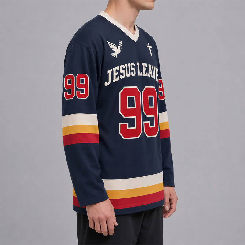 Christianartworkshop Jesus Leaves 99 Navy Langarm-Hockeytrikot - image 5