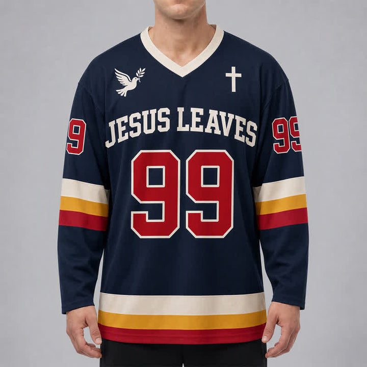 Christianartworkshop Jesus Leaves 99 Navy Langarm-Hockeytrikot - image 3
