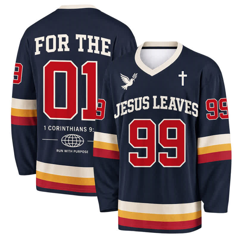 Christianartworkshop Jesus Leaves 99 Navy Langarm-Hockeytrikot - 5XL - image 0