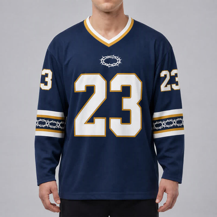 Christianartworkshop Psalms 23 Navy Gold Langarm-Hockeytrikot - image 3