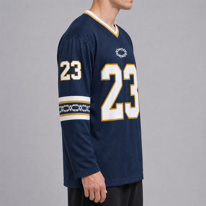 Christianartworkshop Psalms 23 Navy Gold Langarm-Hockeytrikot - image 5