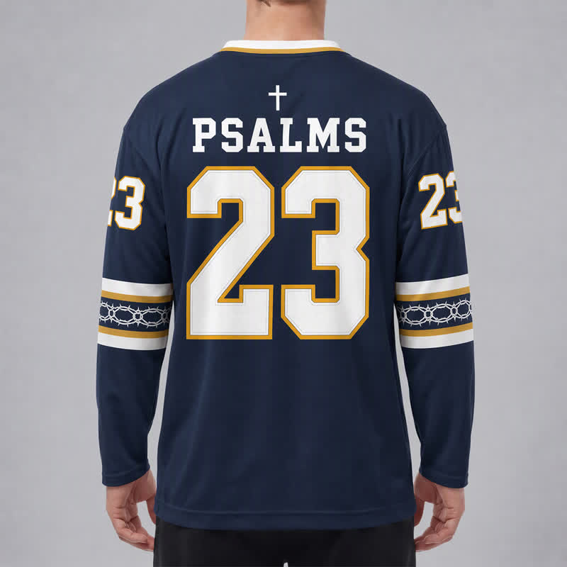 Christianartworkshop Psalms 23 Navy Gold Langarm-Hockeytrikot - image 4