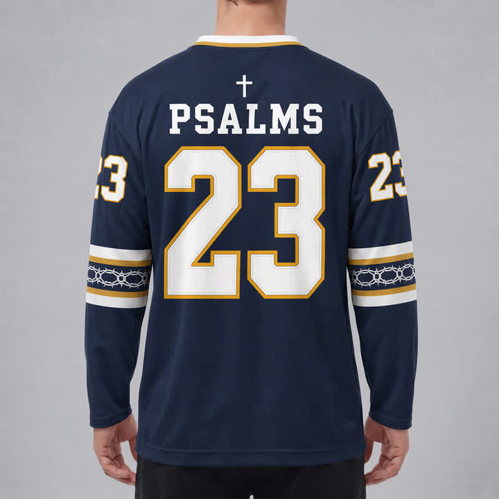 Christianartworkshop Psalms 23 Navy Gold Langarm-Hockeytrikot - image 4