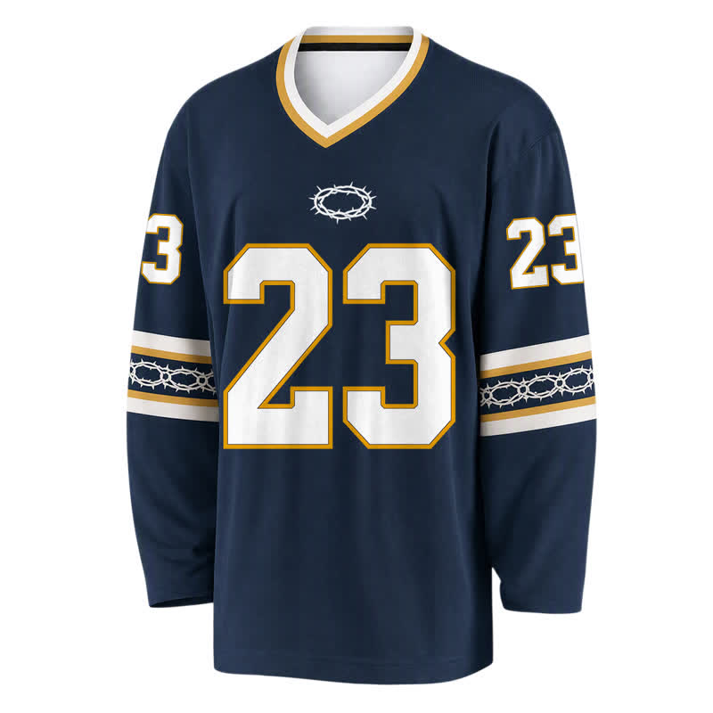 Christianartworkshop Psalms 23 Navy Gold Langarm-Hockeytrikot - image 1