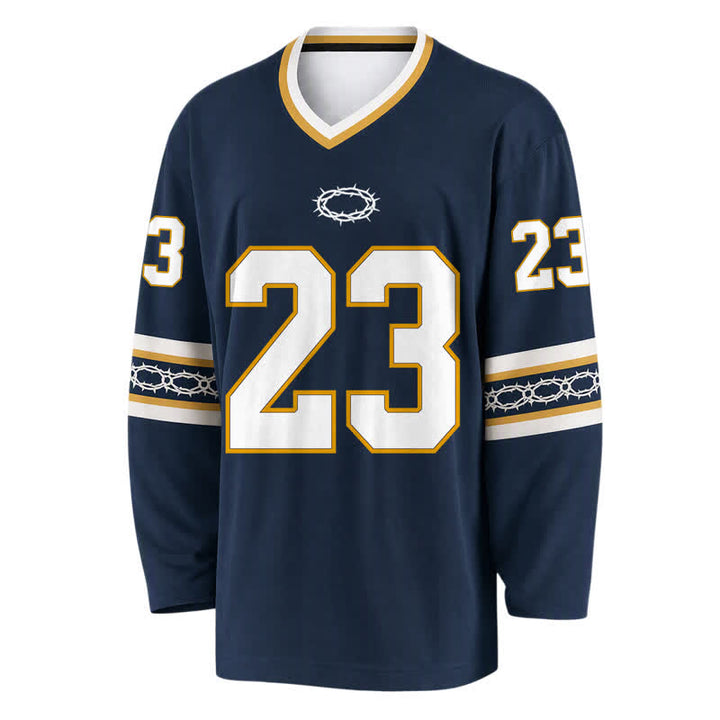 Christianartworkshop Psalms 23 Navy Gold Langarm-Hockeytrikot - image 1
