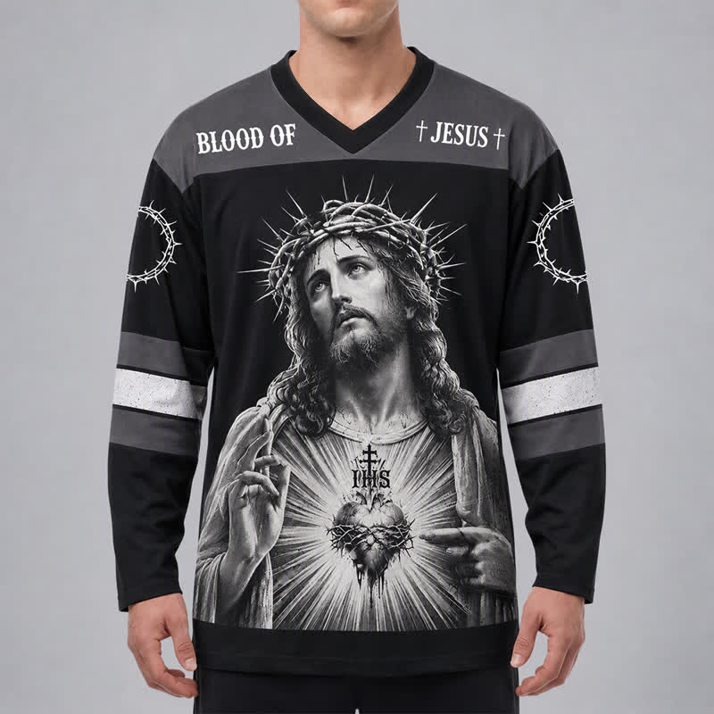 Christianartworkshop Jesus Sacred Heart Streetwear Langarm-Hockeytrikot - image 3