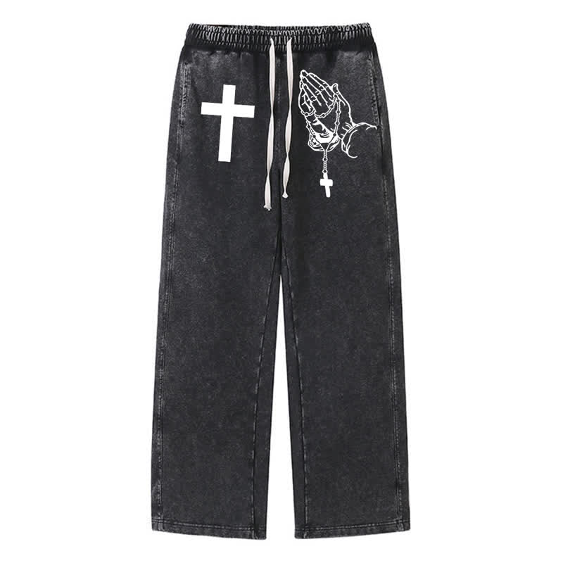 Christianartworkshop Gebetshände Kreuz Vintage Schwarze Jogginghose - Schwarz - 2XL - image 0