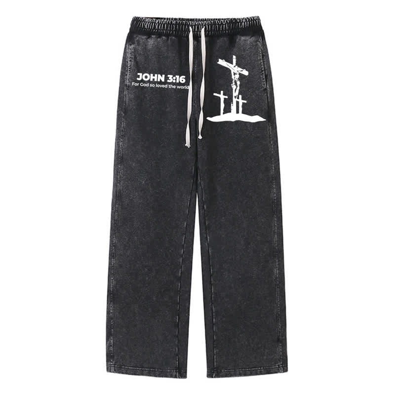 Christianartworkshop Johannes 3:16 Kreuzsilhouette Blush Washed Sweatpants - Schwarz - 2XL - image 8