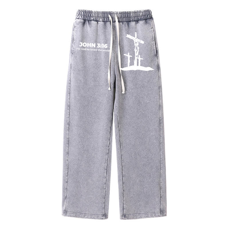 Christianartworkshop Johannes 3:16 Kreuzsilhouette Blush Washed Sweatpants - Grau - 2XL - image 16