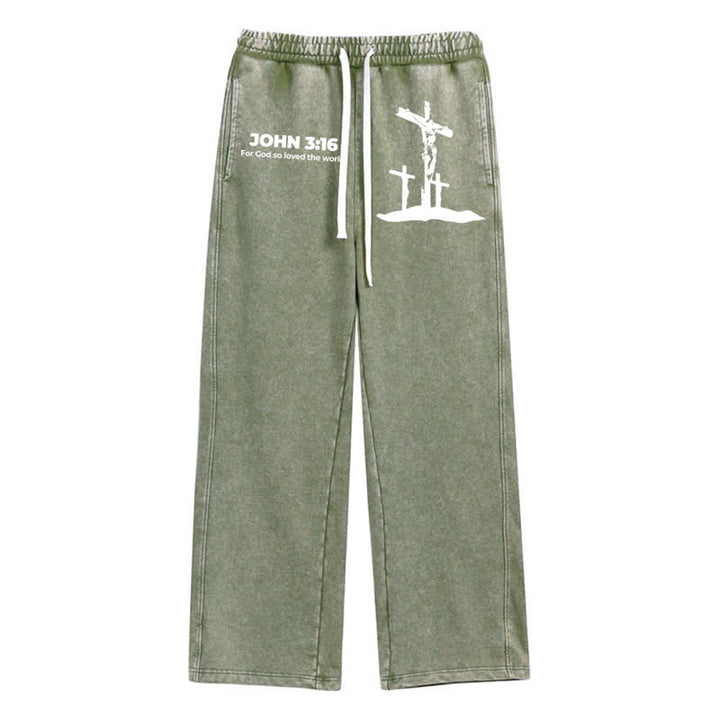Christianartworkshop Johannes 3:16 Kreuzsilhouette Blush Washed Sweatpants - Grün - 2XL - image 24