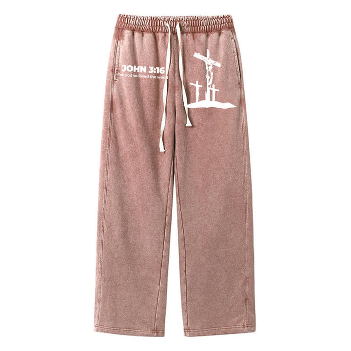Christianartworkshop Johannes 3:16 Kreuzsilhouette Blush Washed Sweatpants - Braun - 2XL - image 32