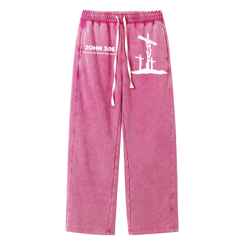 Christianartworkshop Johannes 3:16 Kreuzsilhouette Blush Washed Sweatpants - Rose - 2XL - image 40