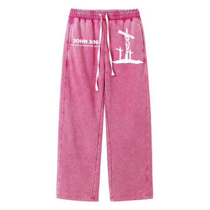 Christianartworkshop Johannes 3:16 Kreuzsilhouette Blush Washed Sweatpants - Rose - 2XL - image 40