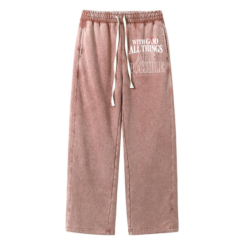 Christianartworkshop Mit Gott ist alles möglich. Gewaschene Jogginghose. - Braun - 2XL - image 0