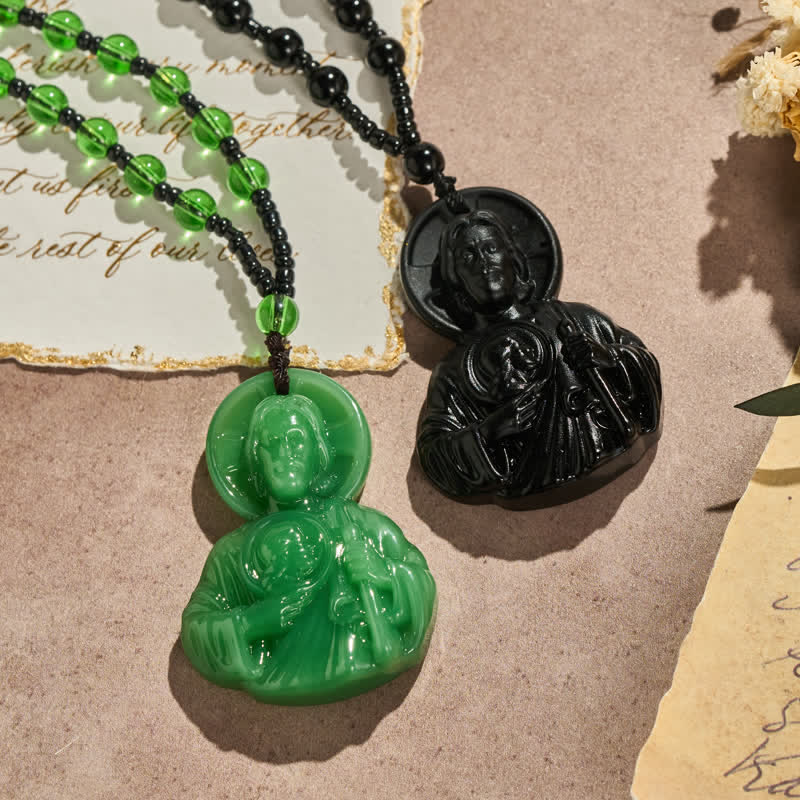Christianartworkshop Perlenkette mit Jesus-Porträt aus Glasskulptur: Symbol stillen, heiligen Segens - image 0