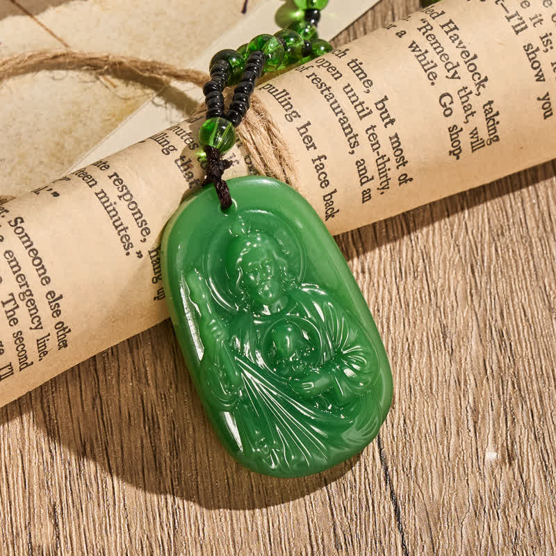 Christianartworkshop Halskette mit Anhänger in Form eines Jesusporträts aus poliertem Glas: Zeichen sanften göttlichen Schutzes - image 1
