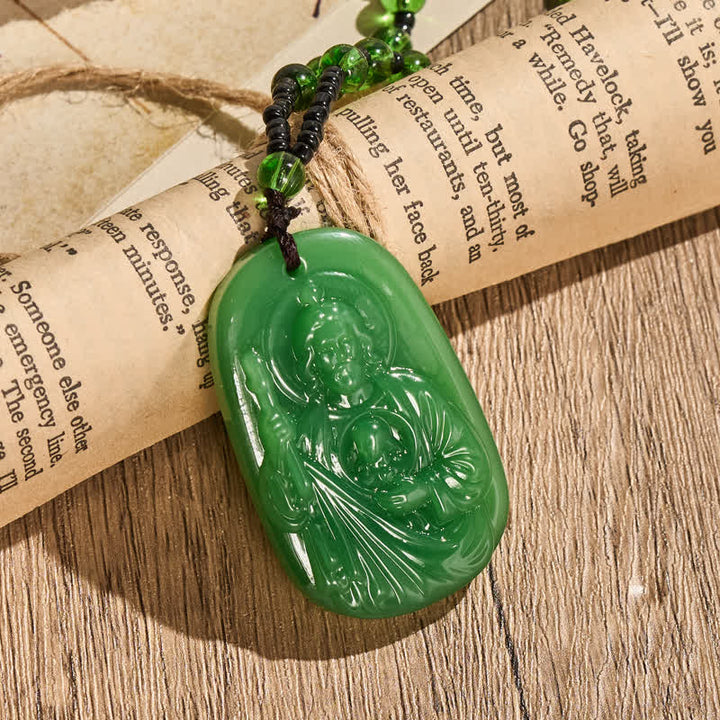 Christianartworkshop Halskette mit Anhänger in Form eines Jesusporträts aus poliertem Glas: Zeichen sanften göttlichen Schutzes - image 1