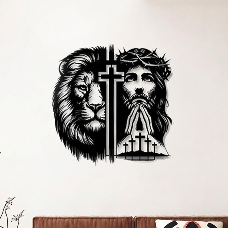 Christianartworkshop Löwe von Juda und Jesus mit Dornenkrone – geteilte Silhouette als Wanddekoration aus Metall - image 1