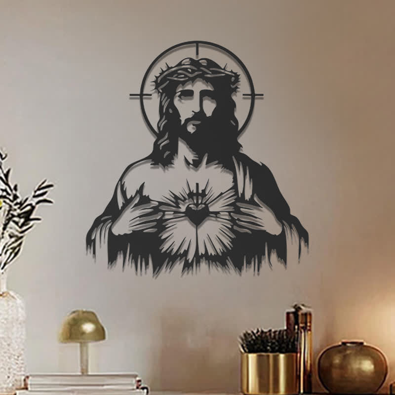Christianartworkshop Heiliges Herz Jesu, Dornenkrone, Heiligenschein-Silhouette, Wanddekoration aus Metall: Zeitloses Symbol grenzenlosen göttlichen Mitgefühls - image 0