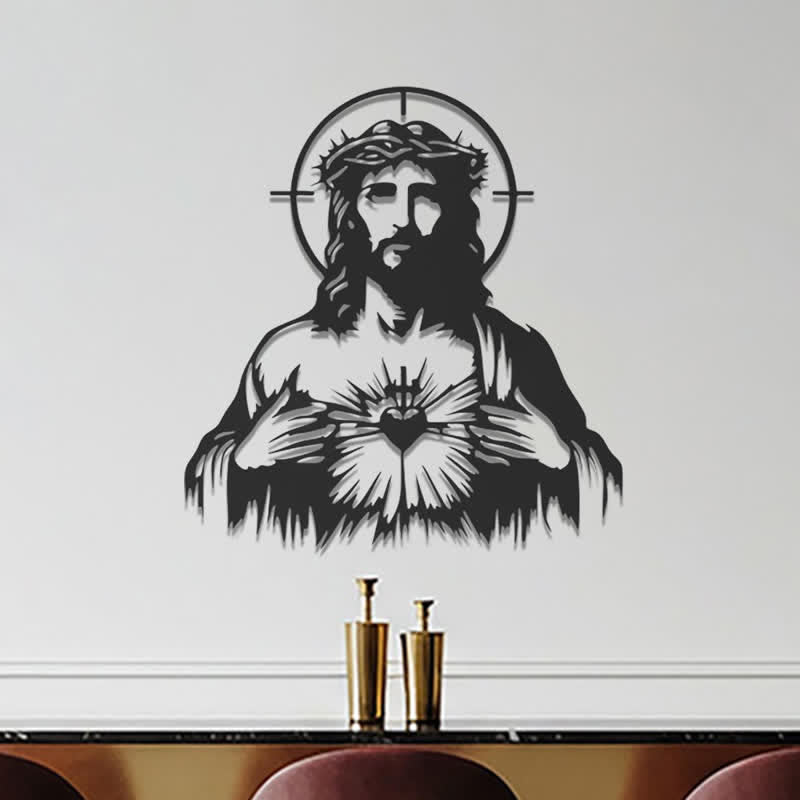 Christianartworkshop Heiliges Herz Jesu, Dornenkrone, Heiligenschein-Silhouette, Wanddekoration aus Metall: Zeitloses Symbol grenzenlosen göttlichen Mitgefühls - image 1