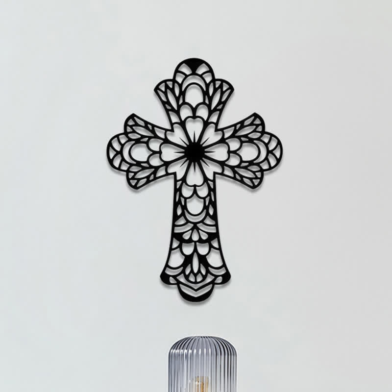 Christianartworkshop Aufwendig gestaltetes, florales Mandala-Kreuz aus Metall als Wanddekoration: Symbol sanfter, göttlicher Schönheit - image 1