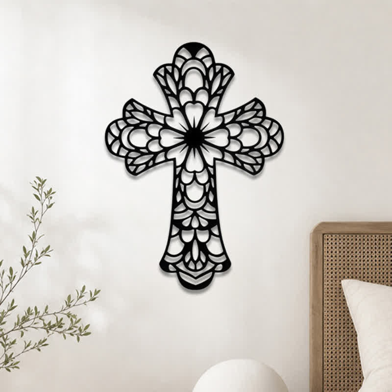 Christianartworkshop Aufwendig gestaltetes, florales Mandala-Kreuz aus Metall als Wanddekoration: Symbol sanfter, göttlicher Schönheit - image 0