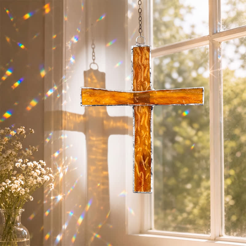 Christianartworkshop Vintage-Sonnenfänger in Kreuzform aus Buntglas: Symbol zeitloser Andacht - image 1