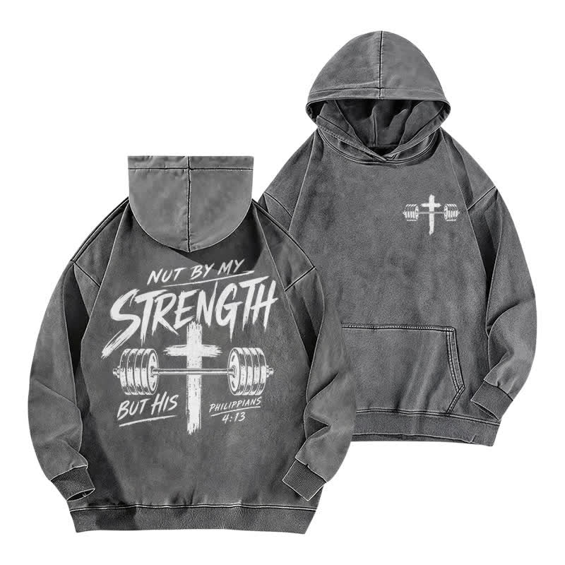 Christianartworkshop Nicht durch meine Kraft, sondern durch seinen braun verwaschenen Hoodie - Grau - 5XL - image 9