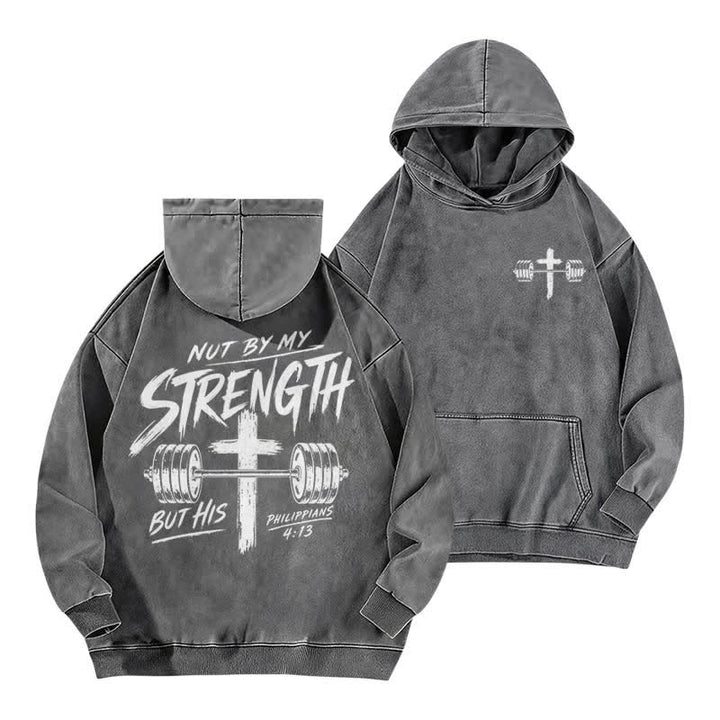 Christianartworkshop Nicht durch meine Kraft, sondern durch seinen braun verwaschenen Hoodie - Grau - 5XL - image 9