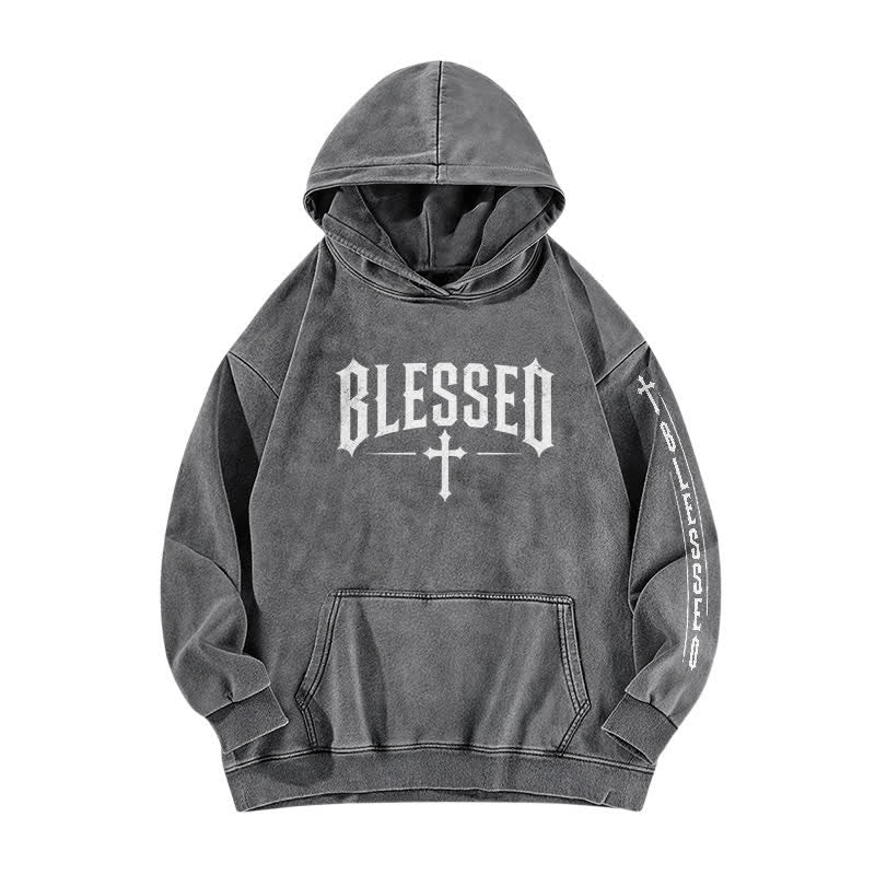 Christianartworkshop Gesegneter Hoodie mit gotischem Kreuzmotiv - Grau - 5XL - image 3