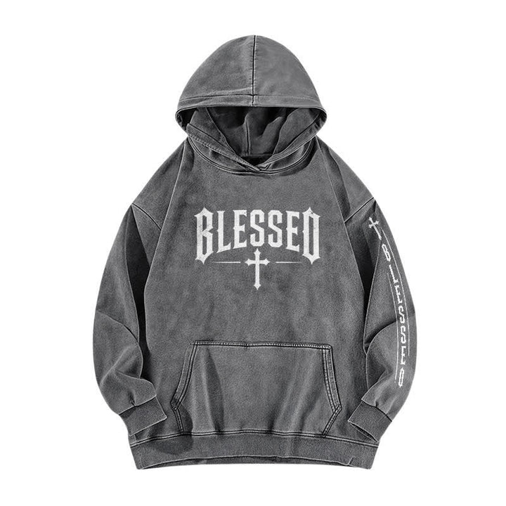 Christianartworkshop Gesegneter Hoodie mit gotischem Kreuzmotiv - Grau - 5XL - image 3