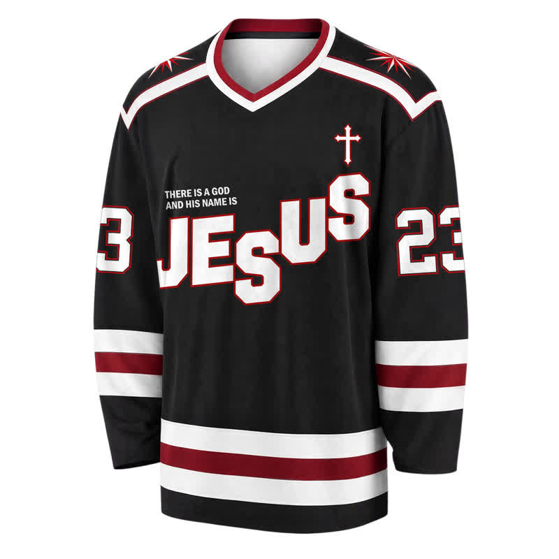 Christianartworkshop Jesus Child Of God 23 Schwarzes Hockeytrikot - image 2