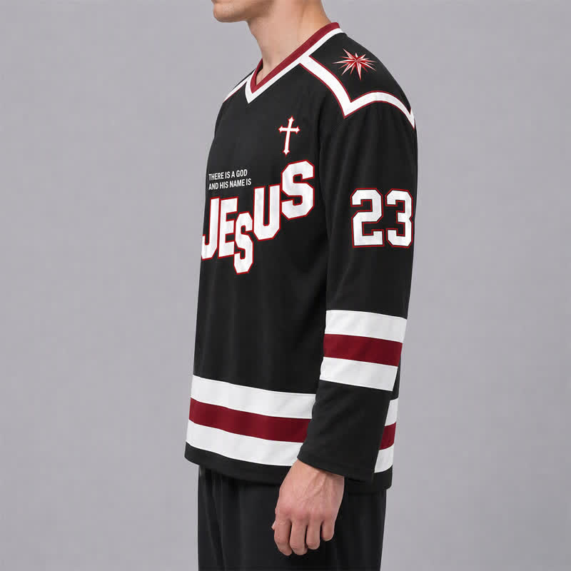 Christianartworkshop Jesus Child Of God 23 Schwarzes Hockeytrikot - image 5