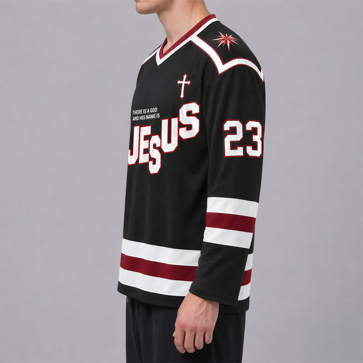 Christianartworkshop Jesus Child Of God 23 Schwarzes Hockeytrikot - image 5