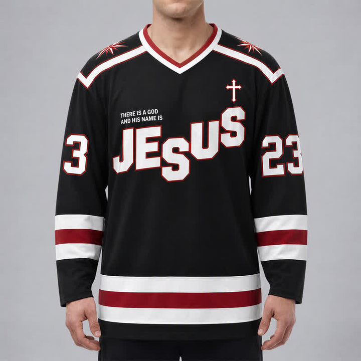 Christianartworkshop Jesus Child Of God 23 Schwarzes Hockeytrikot - image 3