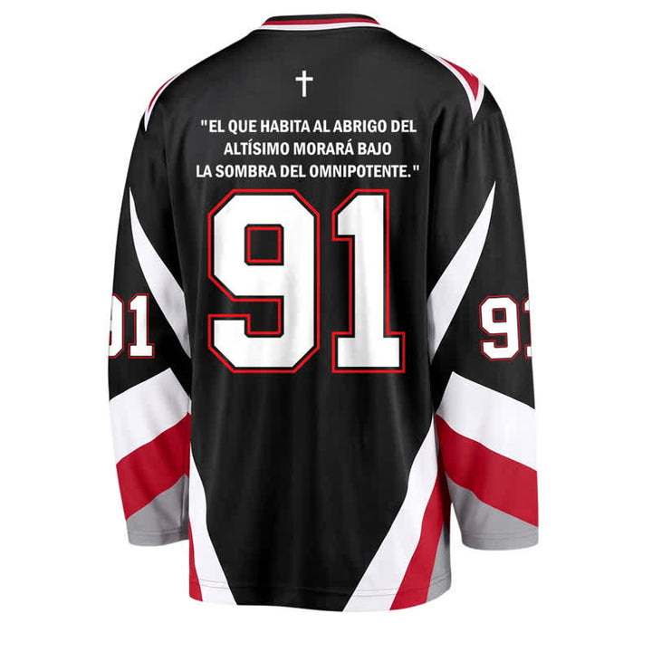 Christianartworkshop Salmo 91 Schwarzes V-Ausschnitt-Street-Hockey-Trikot - image 1
