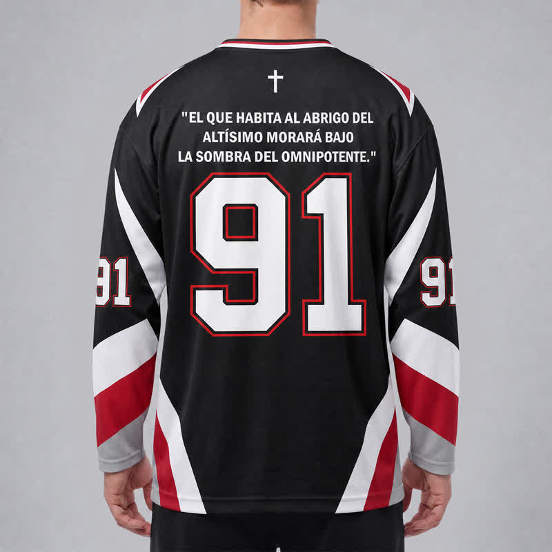 Christianartworkshop Salmo 91 Schwarzes V-Ausschnitt-Street-Hockey-Trikot - image 4