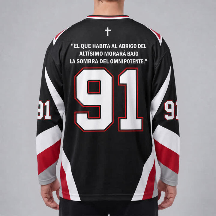 Christianartworkshop Salmo 91 Schwarzes V-Ausschnitt-Street-Hockey-Trikot - image 4