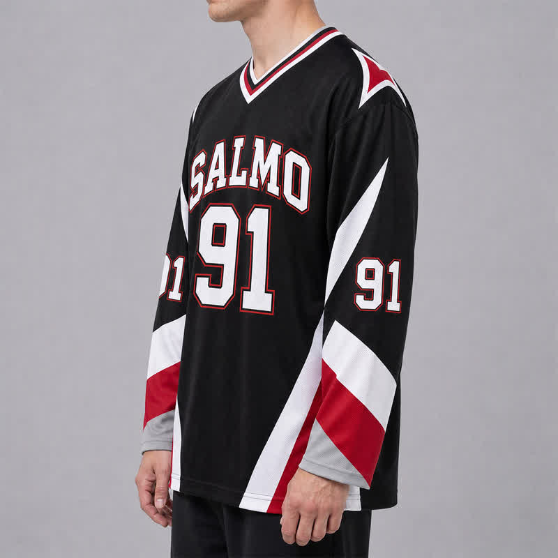 Christianartworkshop Salmo 91 Schwarzes V-Ausschnitt-Street-Hockey-Trikot - image 5
