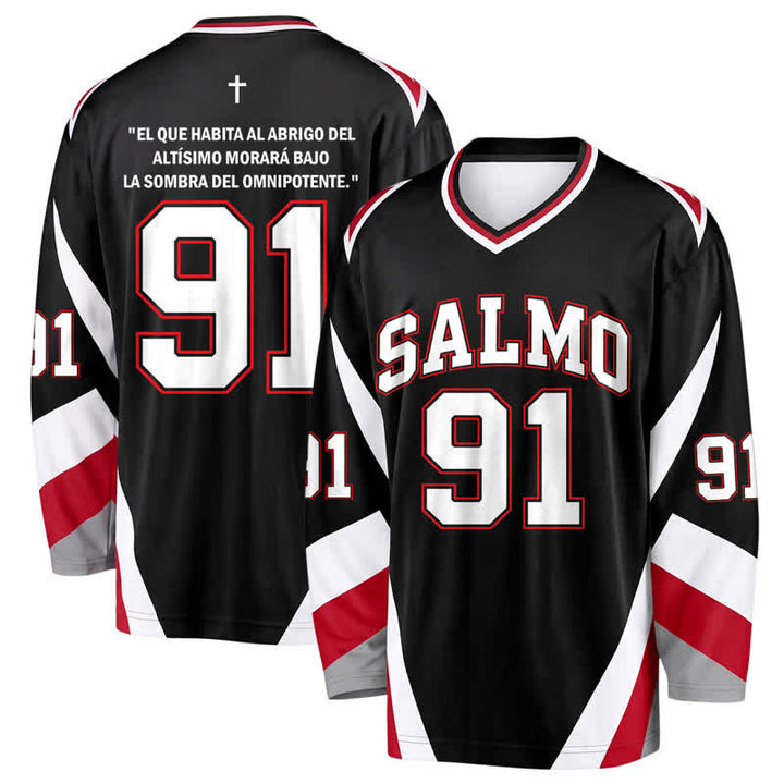 Christianartworkshop Salmo 91 Schwarzes V-Ausschnitt-Street-Hockey-Trikot - 5XL - image 0
