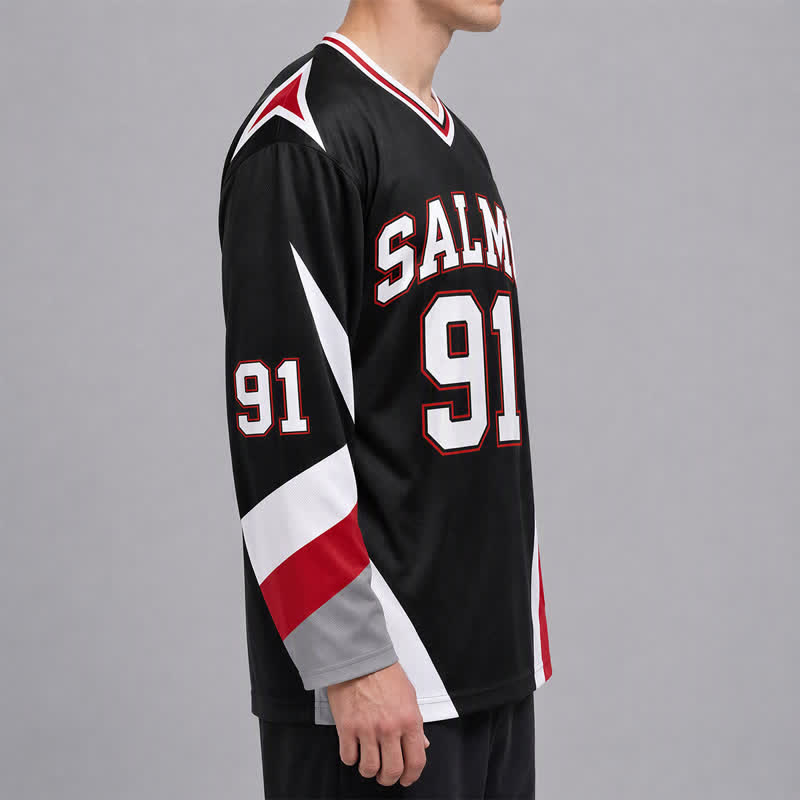 Christianartworkshop Salmo 91 Schwarzes V-Ausschnitt-Street-Hockey-Trikot - image 6