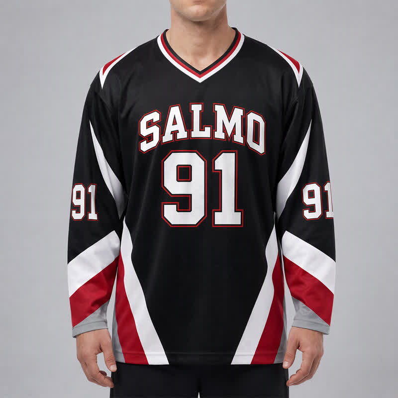 Christianartworkshop Salmo 91 Schwarzes V-Ausschnitt-Street-Hockey-Trikot - image 3