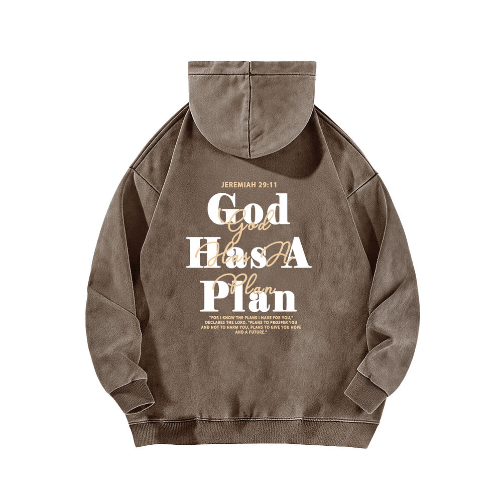 Christianartworkshop God Has A Plan Vintage Brown Washed Hoodie - image 1