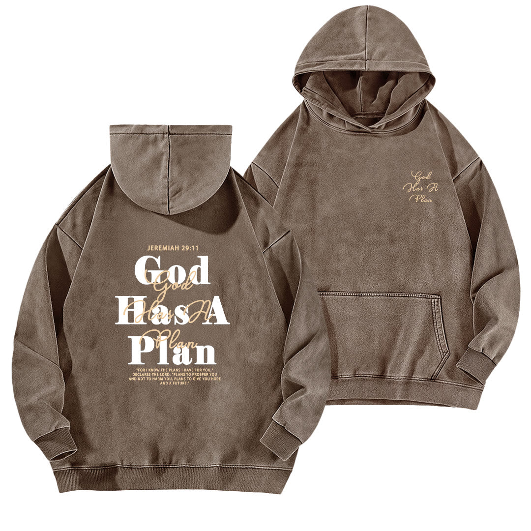 Christianartworkshop God Has A Plan Vintage Brown Washed Hoodie - Braun - 5XL - image 0